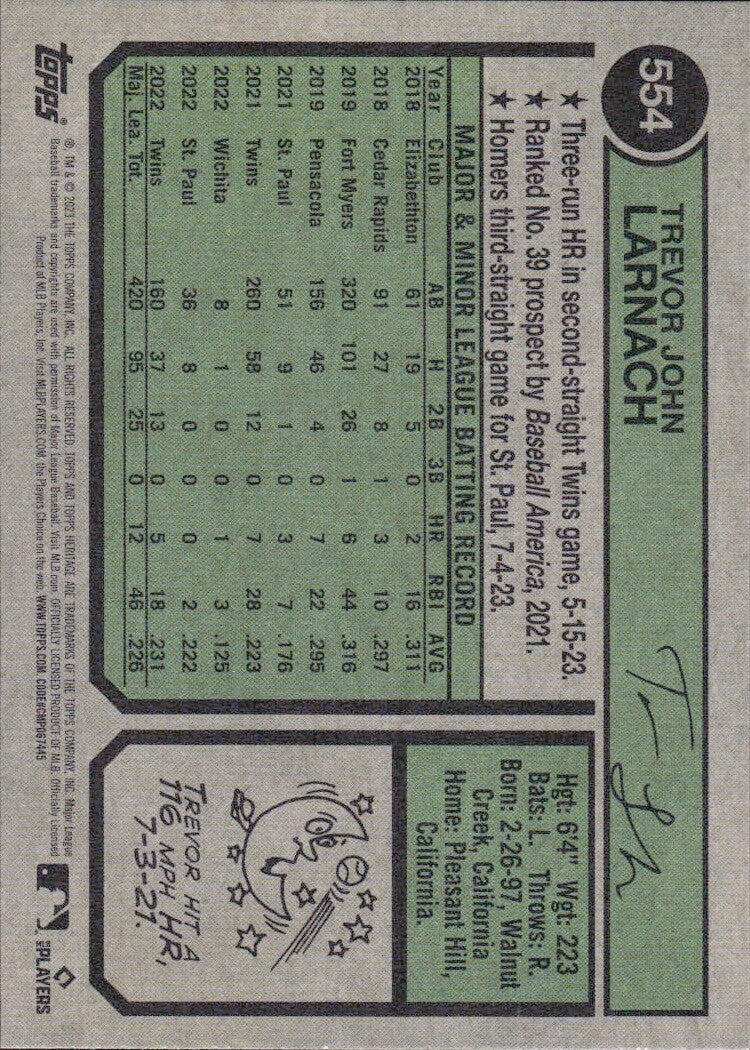 2023 Topps Heritage High Number - #554 Trevor Larnach