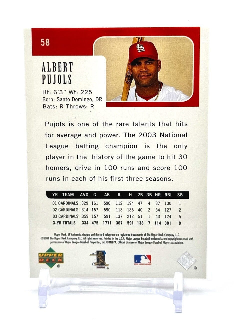 2004 UD SP AUTHENTIC - #58 ALBERT PUJOLS - CARDINALS - FUTURE HOF