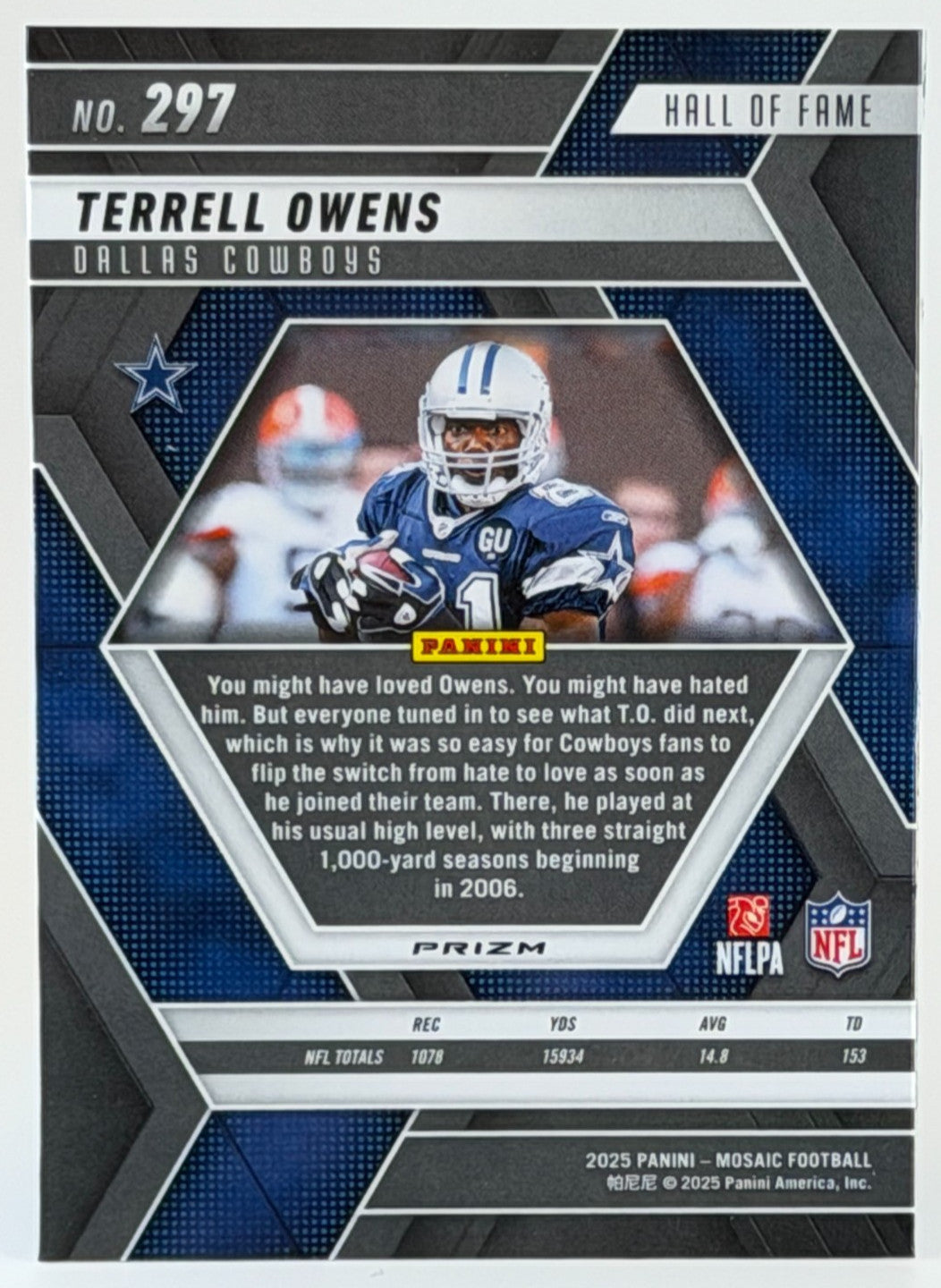 2025 Panini Mosaic #297 Hall of Fame - Terrell Owens - Silver Prizm