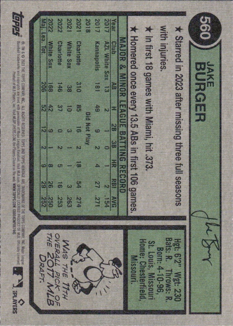 2023 Topps Heritage High Number Jake Burger #560