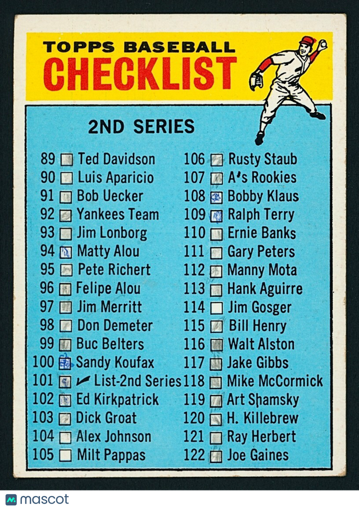 ⚾️ 1966 Topps 2nd Series Checklist #101 VGEX - Marked