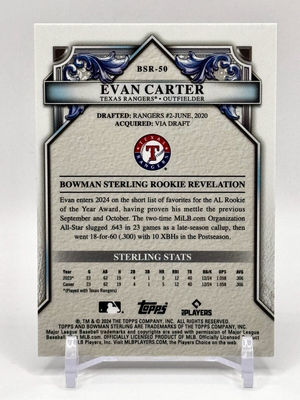 2024 BOWMAN STERLING #BSR-50 - EVAN CARTER (RC) ROOKIE - TEXAS RANGERS