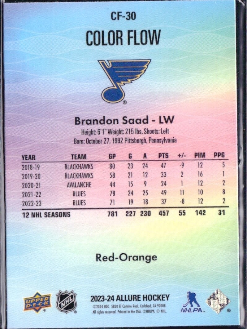 2023-24 Upper Deck Allure - Color Flow Red Orange #CF-30 Brandon Saad