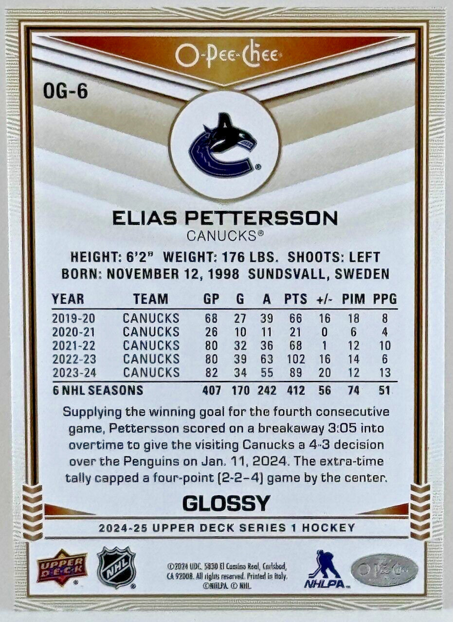 2024-25 Upper Deck Series 1 - O-Pee-Chee Glossy #OG-6 Elias Pettersson