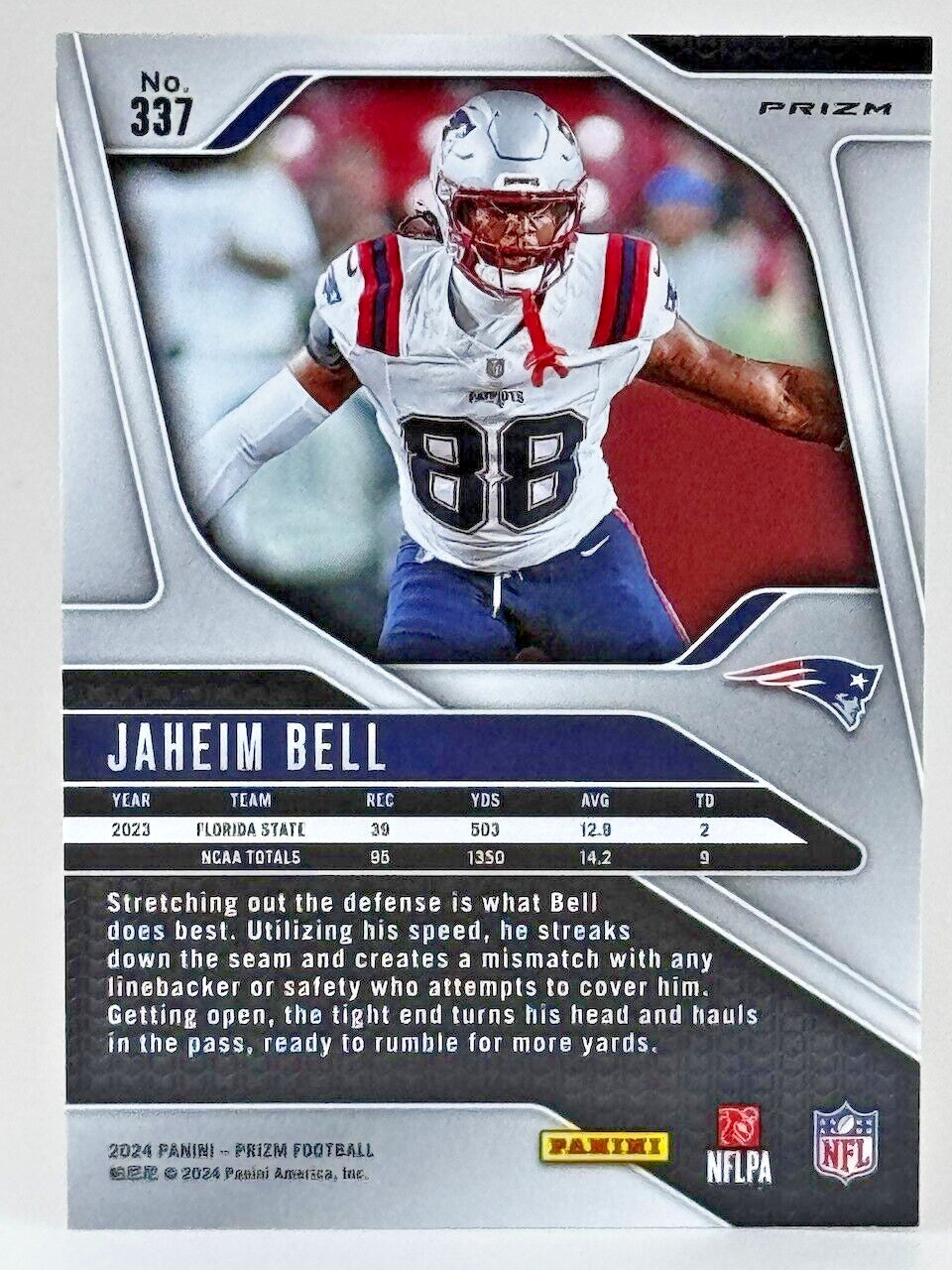 🏈 2024 Panini Prizm #337 Purple Pulsar Prizm - Jaheim Bell (RC) Rookie Patriots