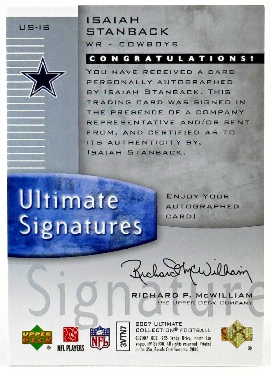 2007 Ultimate Collection - Ultimate Signatures Auto #US-IS Isaiah Stanback (RC)