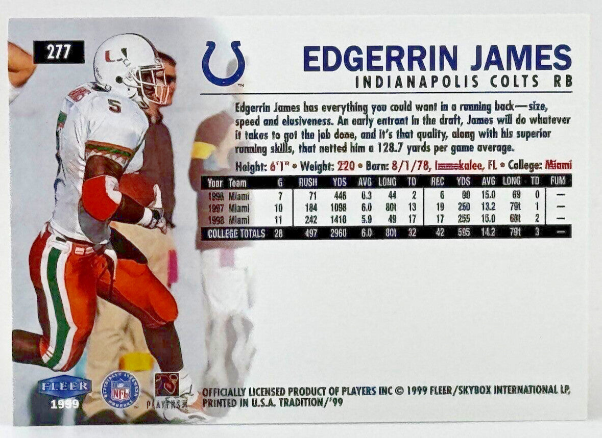 1999 Fleer Tradition #277 Edgerrin James (RC) Rookie - Colts