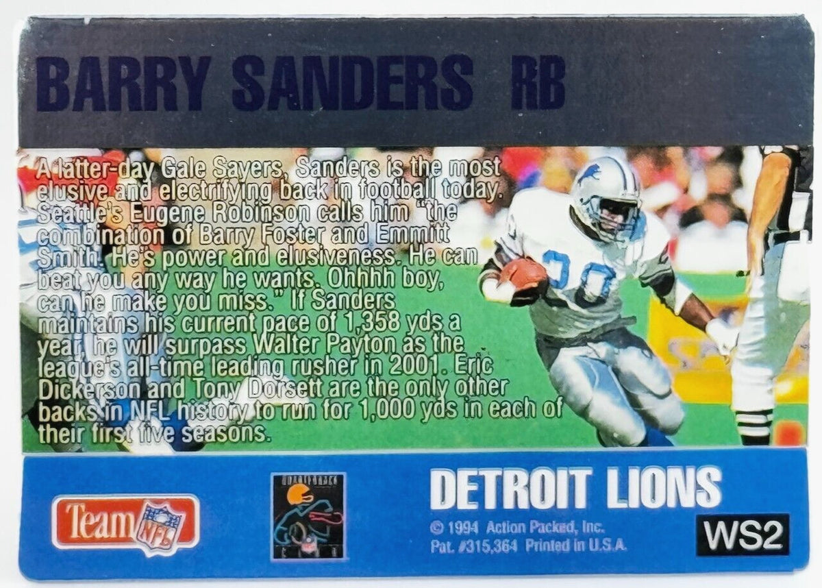 1994 Action Packed Warp Speed 3D Card #WS2 - Barry Sanders (HOF)