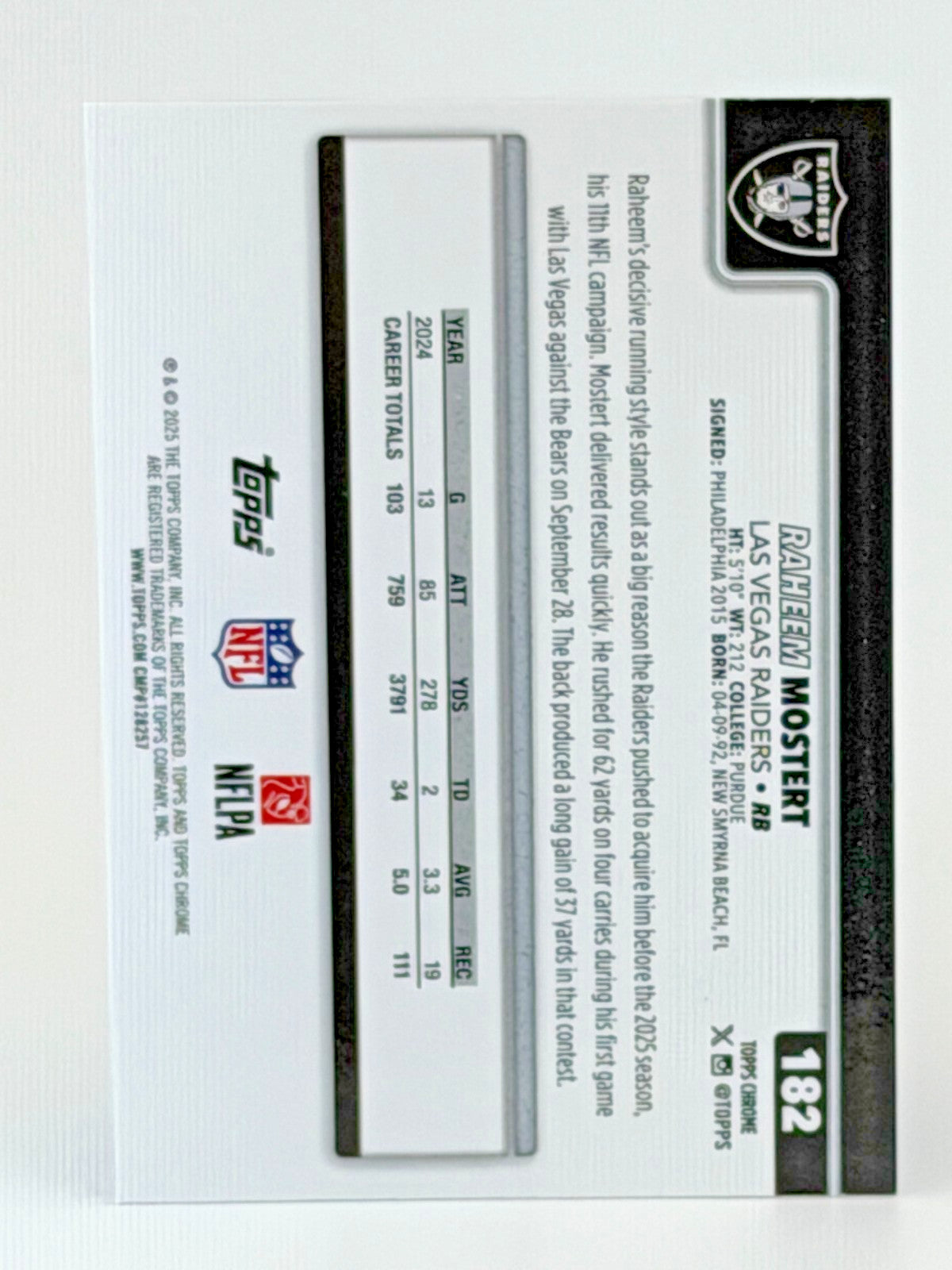 🏈 2025 Topps Chrome Football #182 Raheem Mostert - Raiders - X-FRACTOR