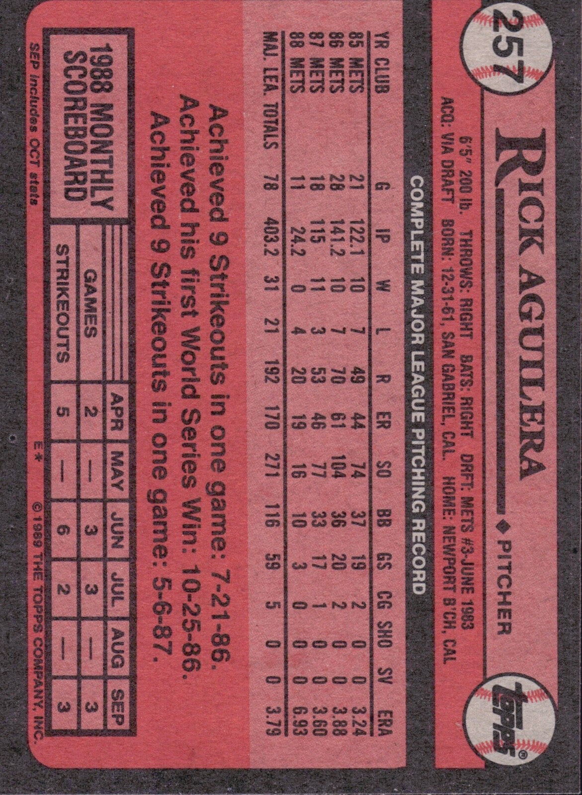 1989 Topps - #257 Rick Aguilera