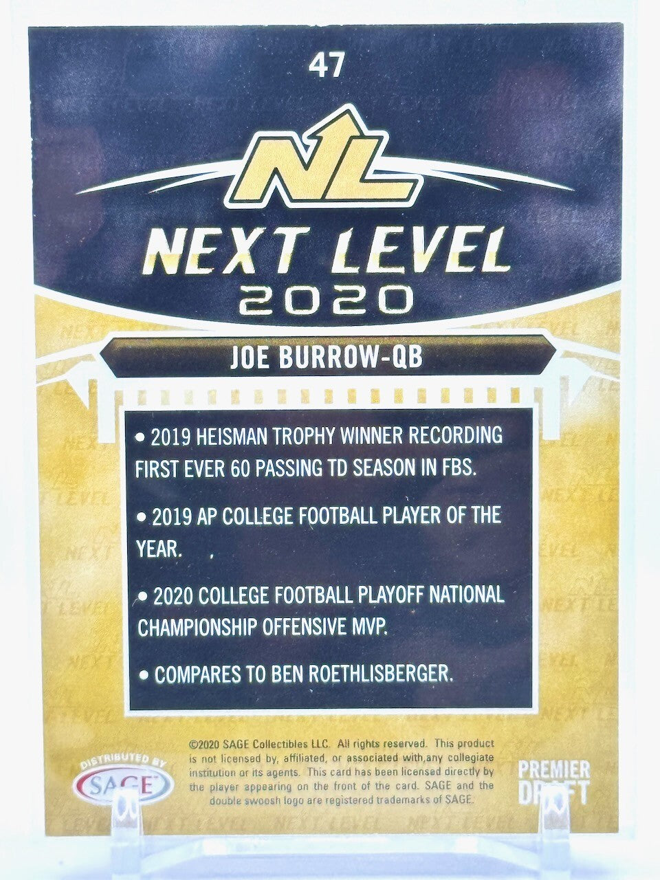 2020 SAGE NEXT LEVEL - JOE BURROW #47 - CINCINATTI BENGALS
