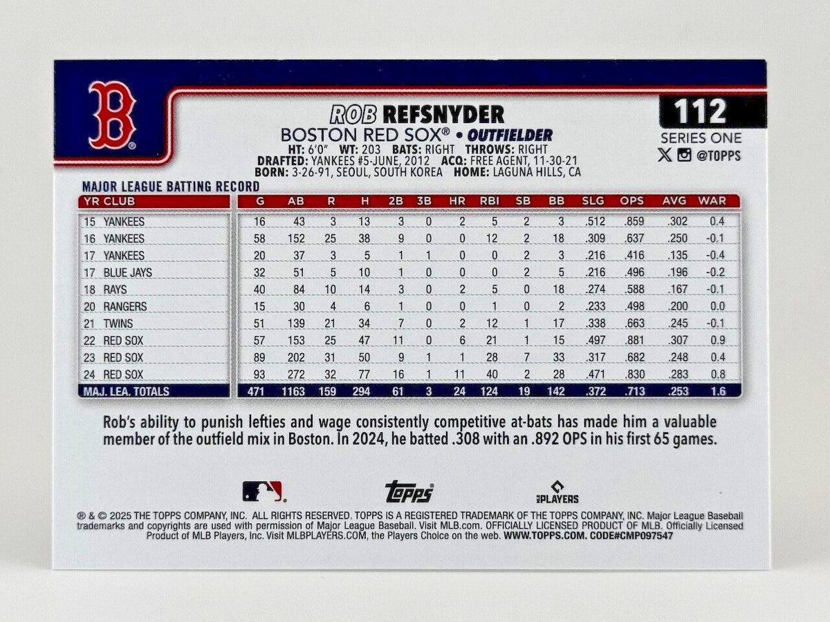 ⚾️ 2025 Topps Series 1 #112 Rainbow Foil - Rob Refsnyder - Red Sox