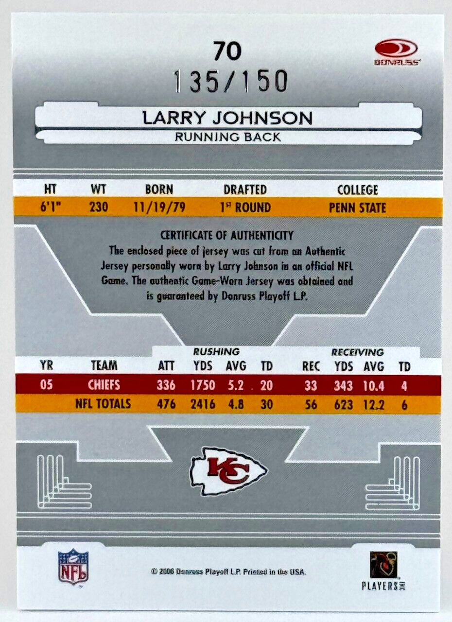 2006 Leaf Certified Materials #70 Mirror Red Jersey (135/150) Larry Johnson