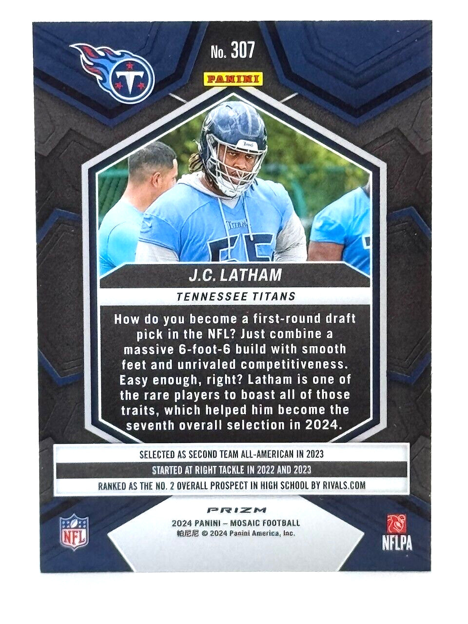 🏈 2024 Panini Mosaic - Rookies #307 Green Mosaic Prizm J.C. Latham (RC)
