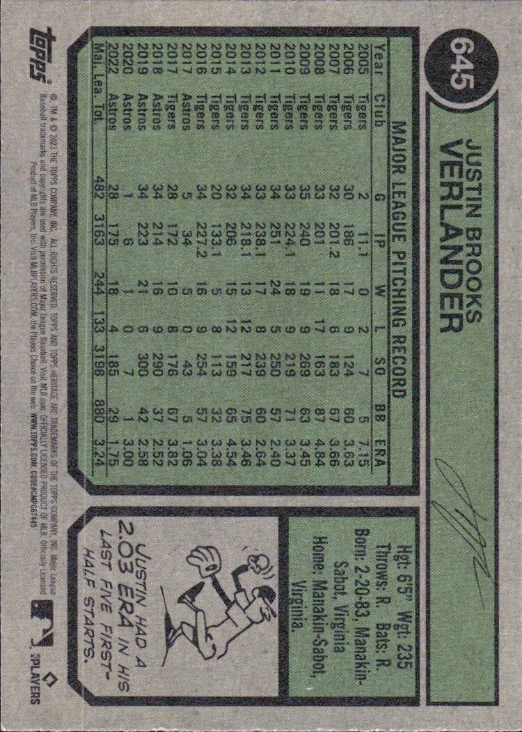 2023 Topps Heritage High Number - #645 Justin Verlander