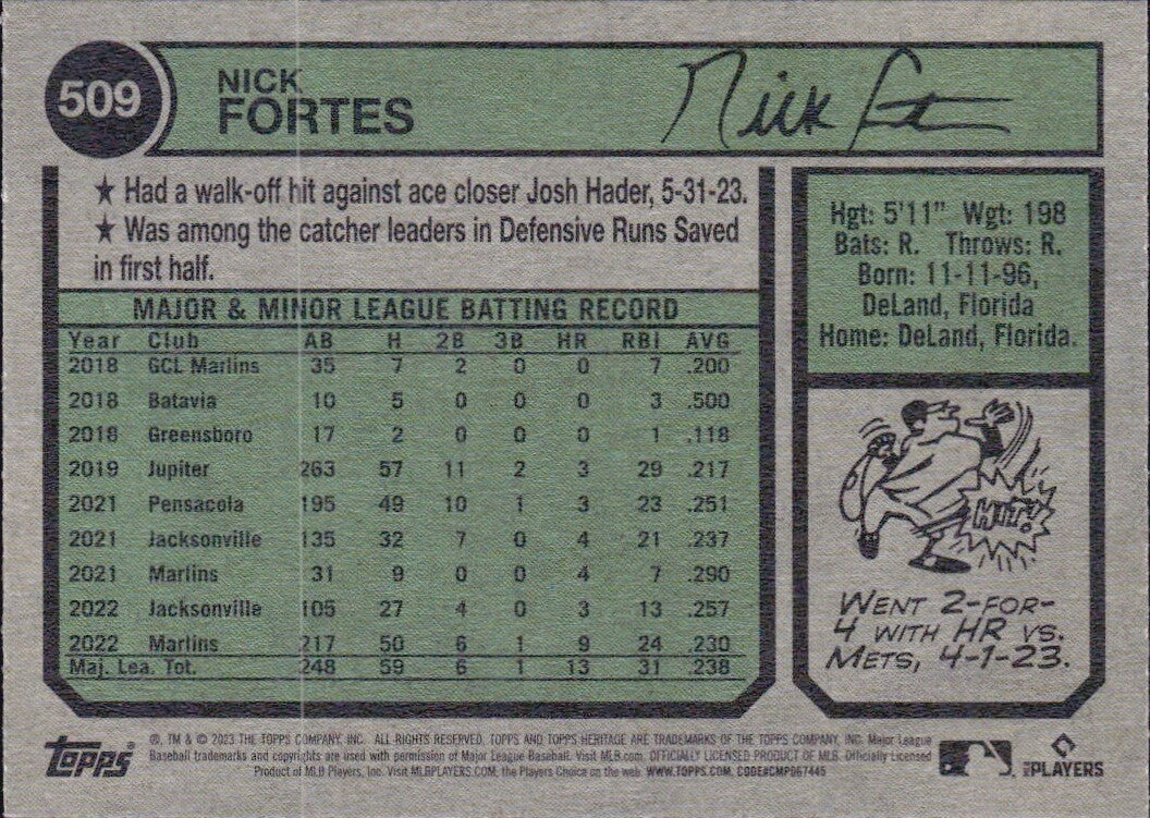 2023 Topps Heritage High Number - #509 Nick Fortes