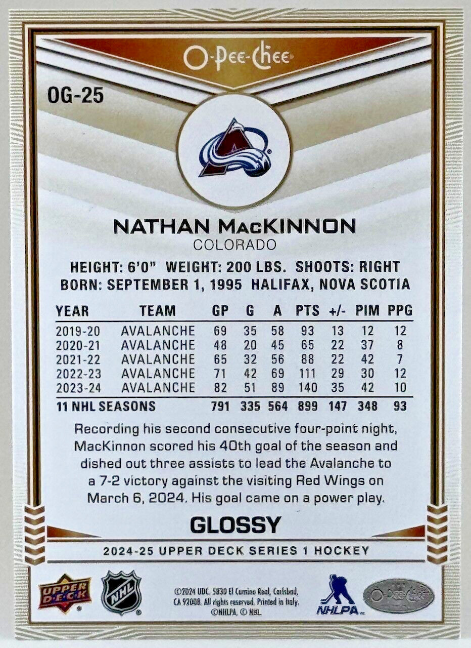 🏒2024-25 Upper Deck Series 1- O-Pee-Chee Glossy #OG-25 Nathan MacKinnon
