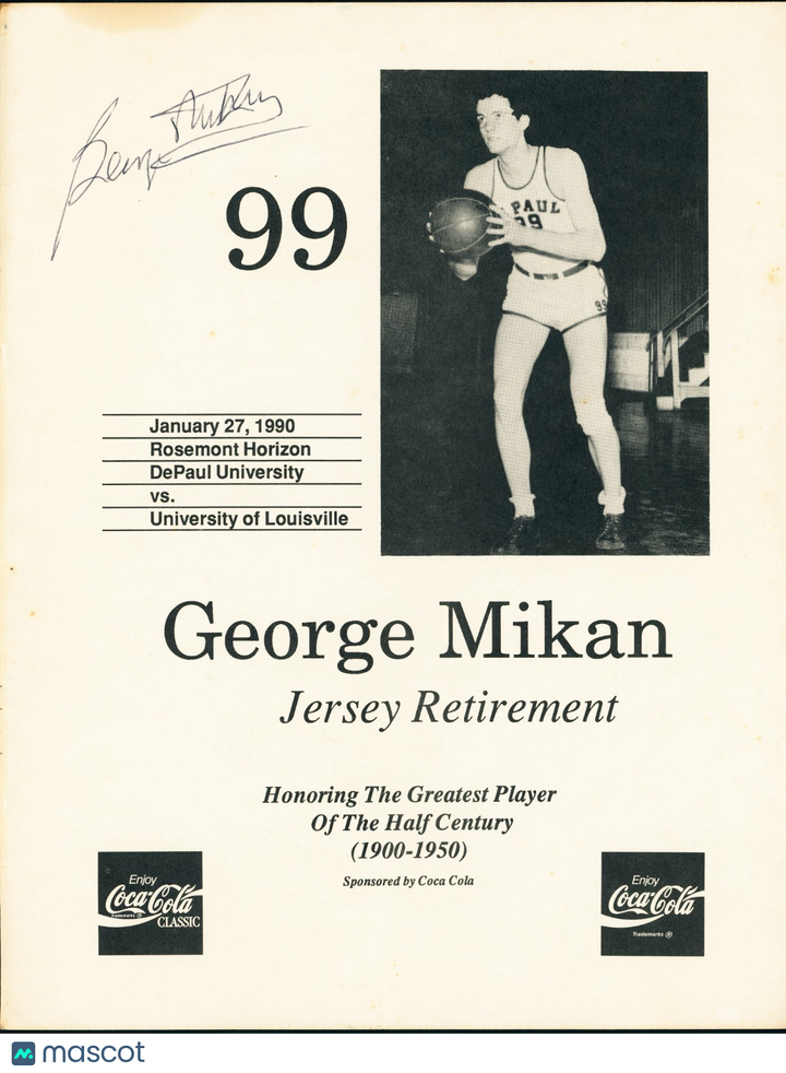 GEORGE MIKAN HOF AUTO 1990 DePaul University Jersey Retirement Ceremony JSA COA
