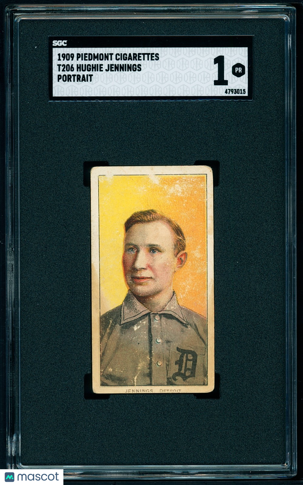 1909-11 T206 Piedmont - Hughie Jennings, Portrait HOF - SGC 1 Centered