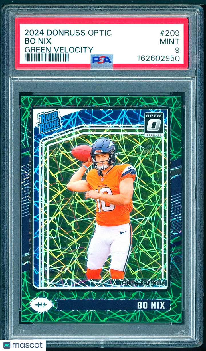 2024 Donruss Optic - Rated Rookie Bo Nix #209 Green Velocity Prizm (RC) PSA 9++