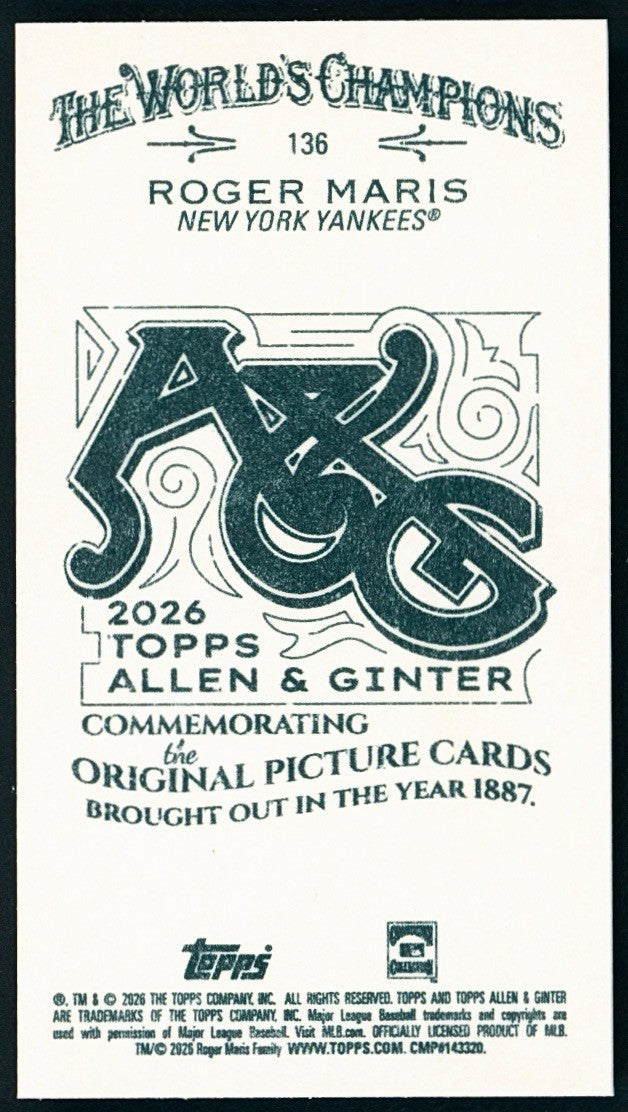 2026 Topps Allen & Ginter MINI A&G Back Variation #136 Roger Maris