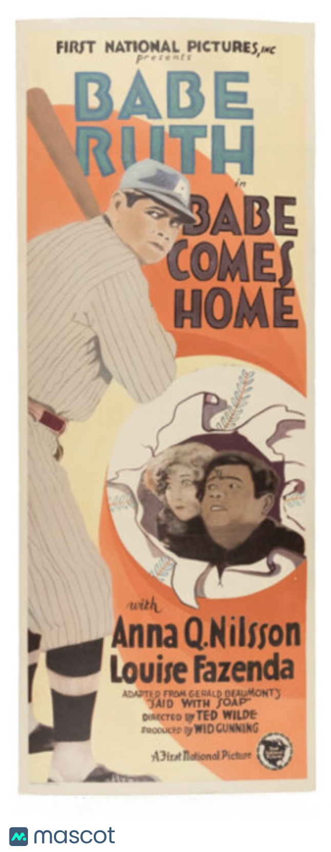 1927 BABE RUTH Vintage RESTORED Movie Poster Insert - "Babe Comes Home" RARE!