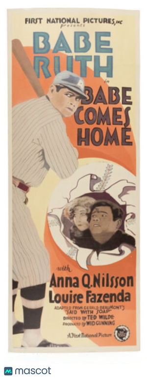 1927 BABE RUTH Vintage RESTORED Movie Poster Insert - "Babe Comes Home" RARE!