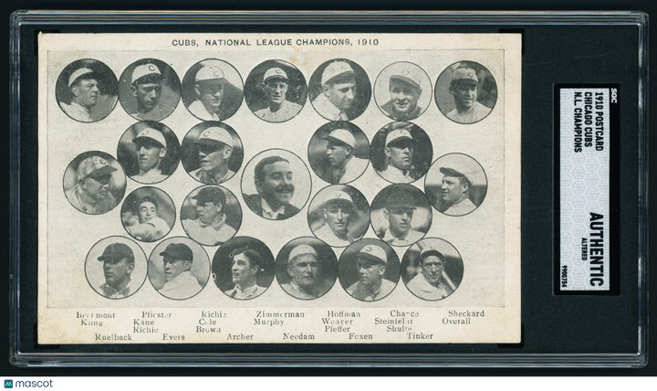 1910 CHICAGO CUBS - NL Champs - Tinker, Evers, Chance, Brown HOFers SGC