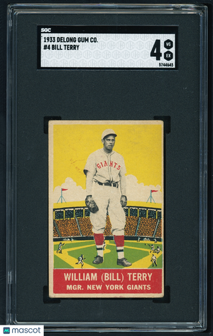 1933 Delong Gum Co. Bill Terry HOF #4 Sharp Color SGC 4