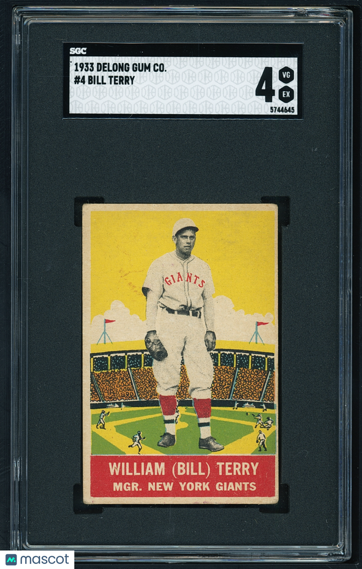 1933 Delong Gum Co. Bill Terry HOF #4 Sharp Color SGC 4